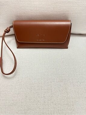 Celine Tan Brown Leather sunglass Wristlet Clutch with Embossed Logo